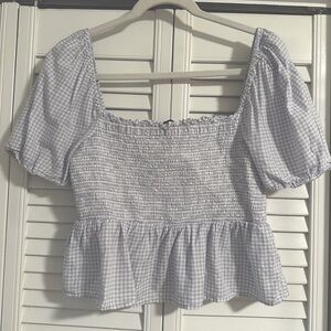 J.Crew Light Blue Gingham Peplum Top
